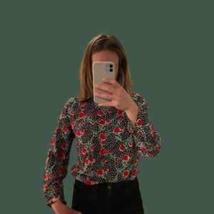 Vintage Polka Dot Red Roses Blouse